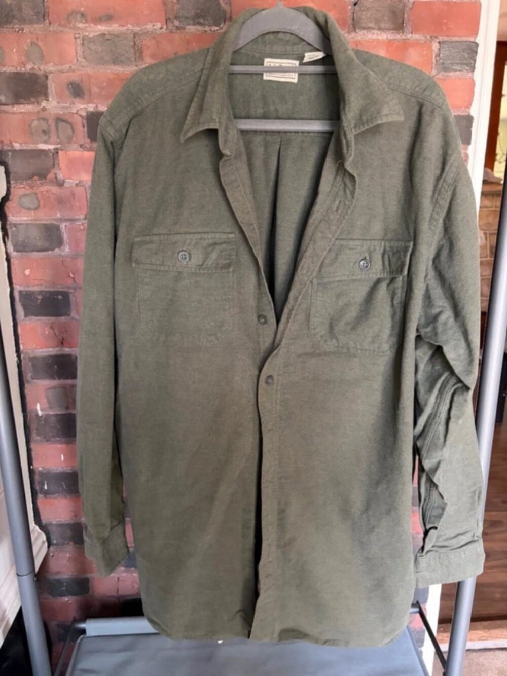 Vintage L.L. Bean Men’s Large Olive Green Flannel Lined Shacket 100% Cotton